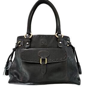 Dooney & Bourke Florentine Whipstitch Front  Pocket Satchel Bag Black  RARE